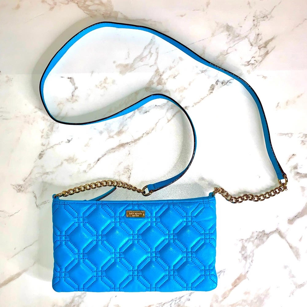 Kate Spade Astor Court Presley Quilted Blue Leather Crossbody Purse